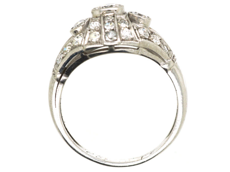 Art Deco 18ct White Gold & Diamond Bombe Style Ring