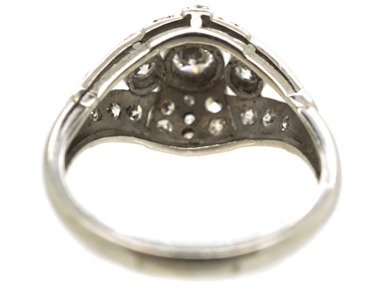 Art Deco 18ct White Gold & Diamond Bombe Style Ring