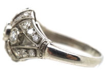 Art Deco 18ct White Gold & Diamond Bombe Style Ring