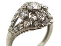 Art Deco 18ct White Gold & Diamond Bombe Style Ring
