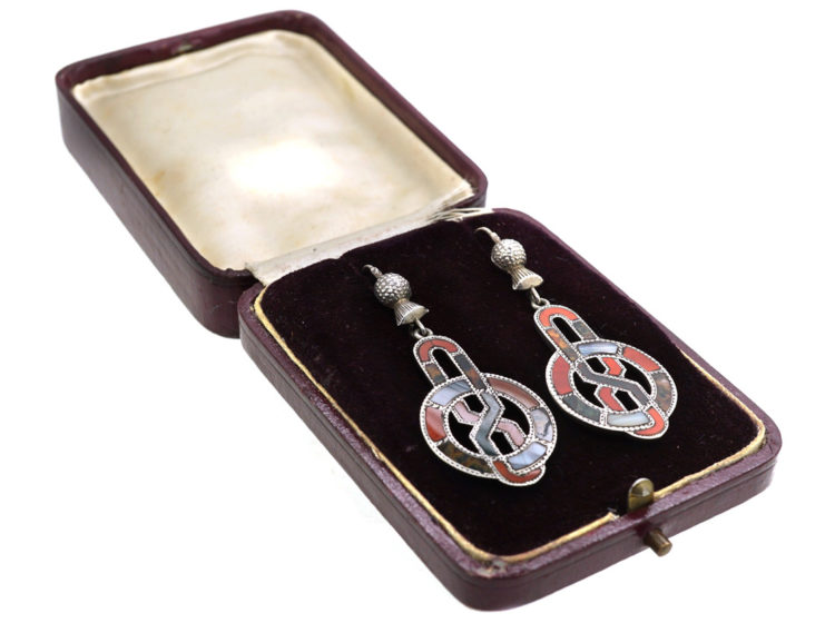 Victorian Scottish Silver & Agate Drop Earrings