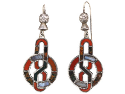 Victorian Scottish Silver & Agate Drop Earrings