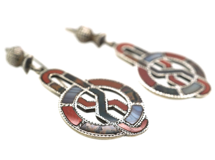 Victorian Scottish Silver & Agate Drop Earrings