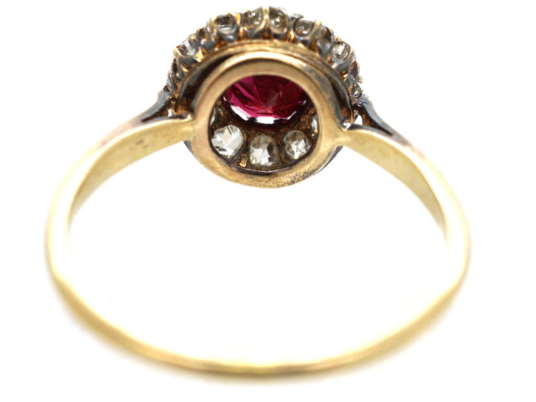Edwardian 18ct Gold, Ruby & Diamond Cluster Ring