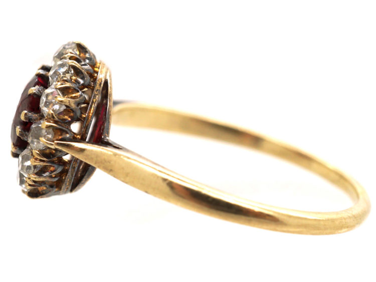 Edwardian 18ct Gold, Ruby & Diamond Cluster Ring
