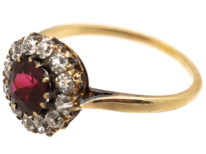 Edwardian 18ct Gold, Ruby & Diamond Cluster Ring