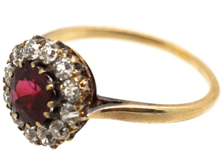 Edwardian 18ct Gold, Ruby & Diamond Cluster Ring