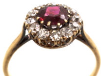 Edwardian 18ct Gold, Ruby & Diamond Cluster Ring