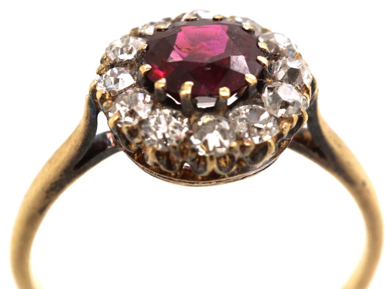 Edwardian 18ct Gold, Ruby & Diamond Cluster Ring