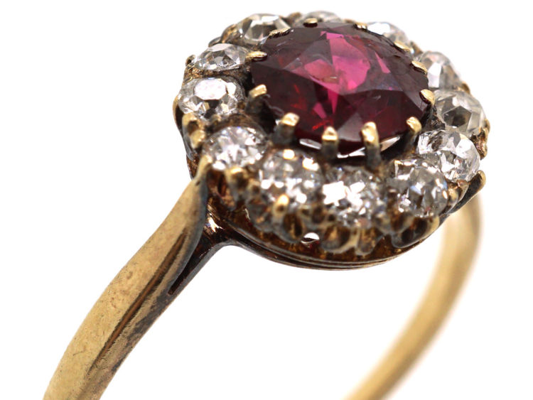 Edwardian 18ct Gold, Ruby & Diamond Cluster Ring