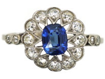 Edwardian Platinum, Sapphire & Diamond Cluster Ring