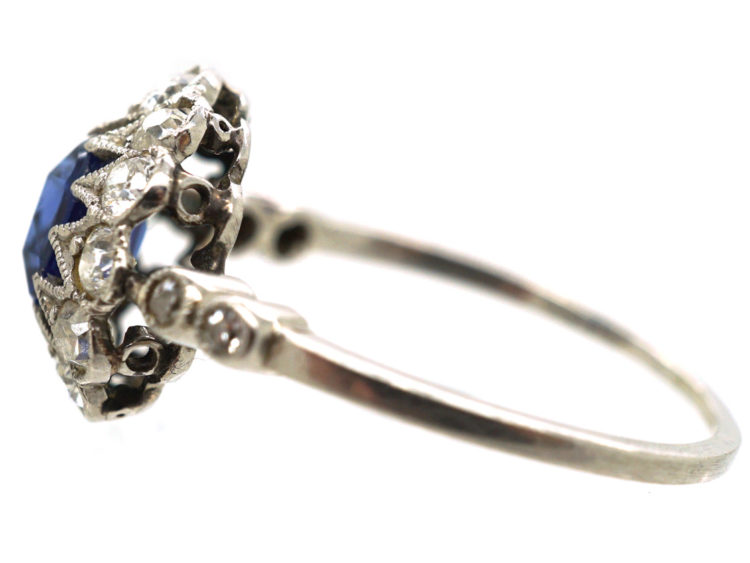 Edwardian Platinum, Sapphire & Diamond Cluster Ring