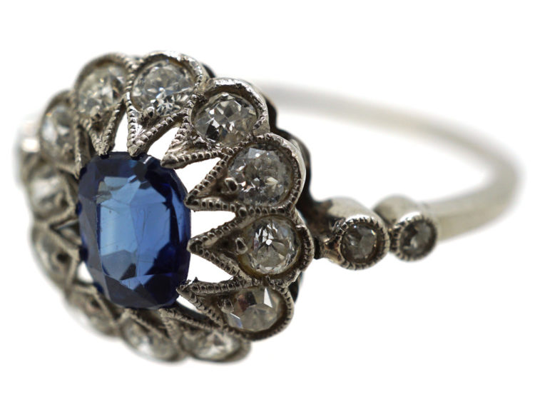 Edwardian Platinum, Sapphire & Diamond Cluster Ring