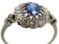 Edwardian Platinum, Sapphire & Diamond Cluster Ring