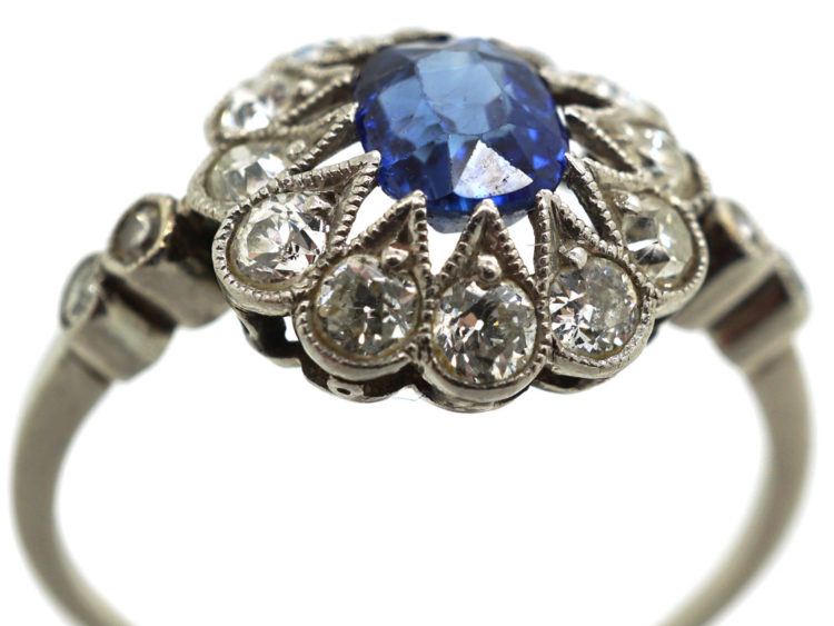 Edwardian Platinum, Sapphire & Diamond Cluster Ring