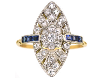 Edwardian 18ct Gold & Platinum, Sapphire & Diamond Marquise Ring