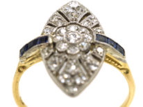 Edwardian 18ct Gold & Platinum, Sapphire & Diamond Marquise Ring