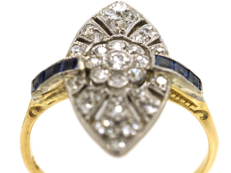 Edwardian 18ct Gold & Platinum, Sapphire & Diamond Marquise Ring