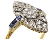 Edwardian 18ct Gold & Platinum, Sapphire & Diamond Marquise Ring