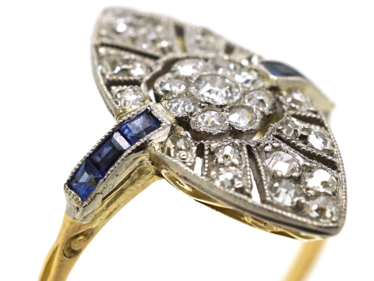 Edwardian 18ct Gold & Platinum, Sapphire & Diamond Marquise Ring
