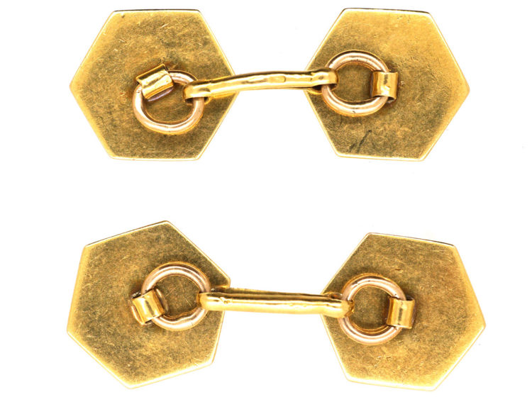 French Art Deco 18ct Gold, Red & Black Enamel Octagonal Cufflinks