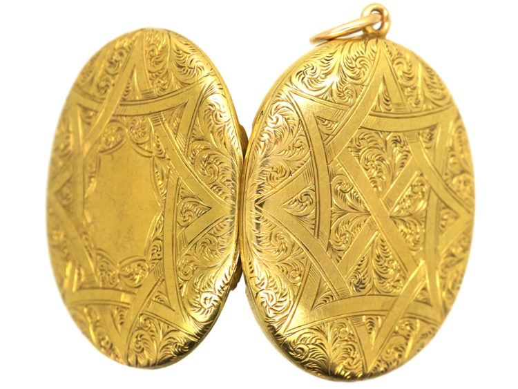 Victorian 15ct Gold Double Opening Oval Engraved Locket
