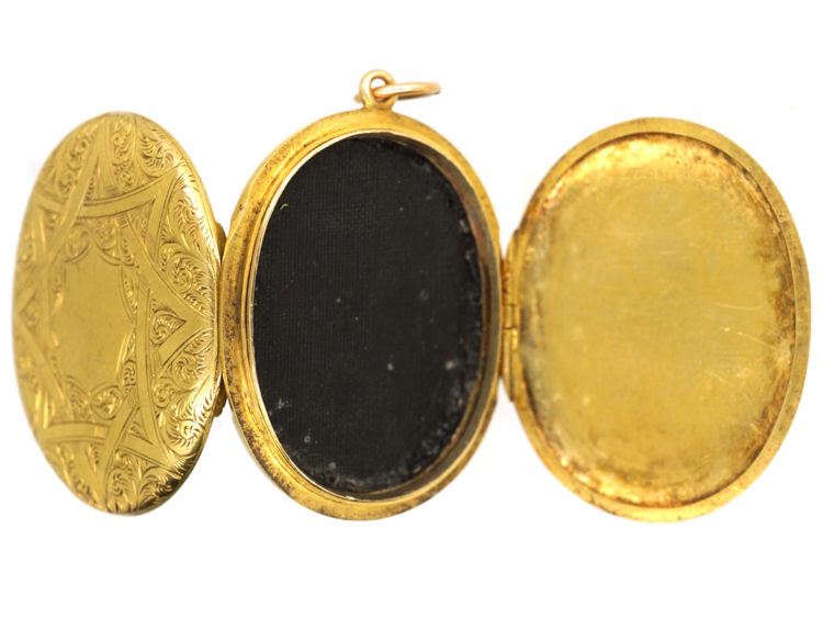 Victorian 15ct Gold Double Opening Oval Engraved Locket