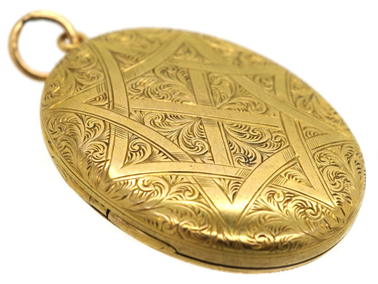 Victorian 15ct Gold Double Opening Oval Engraved Locket