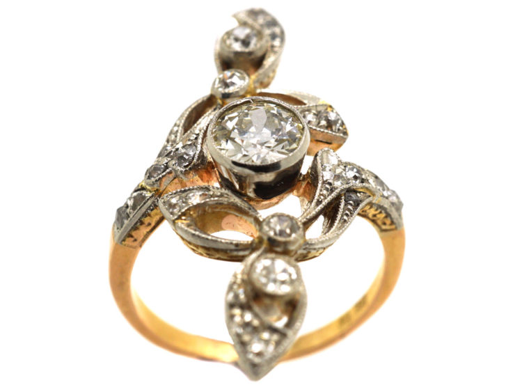 Art Nouveau 18ct Gold, Platinum & Diamond Ring
