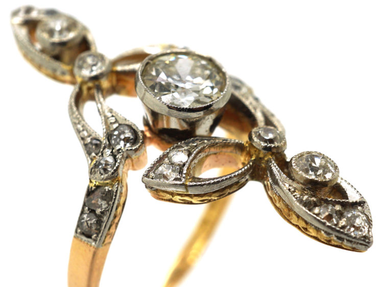 Art Nouveau 18ct Gold, Platinum & Diamond Ring