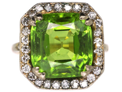 Art Deco 18ct Gold, Platinum & Peridot & Diamond Ring