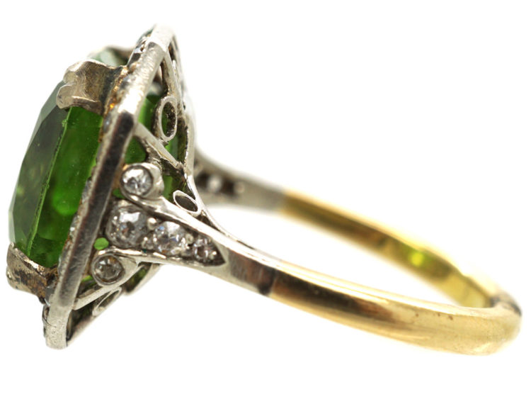 Art Deco 18ct Gold, Platinum & Peridot & Diamond Ring
