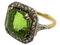 Art Deco 18ct Gold, Platinum & Peridot & Diamond Ring