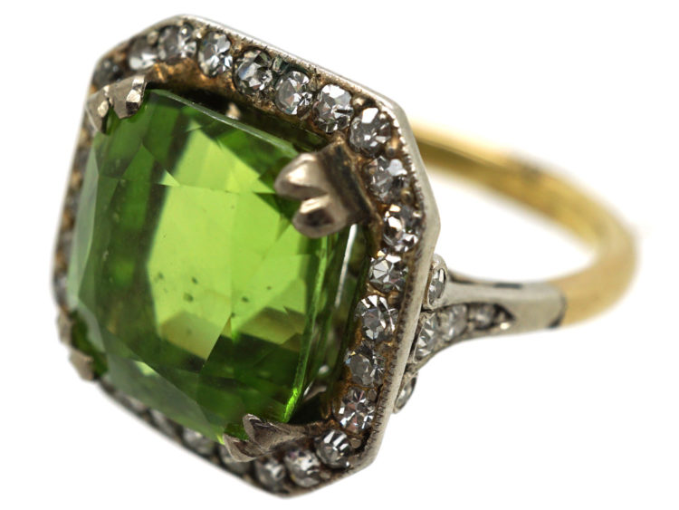 Art Deco 18ct Gold, Platinum & Peridot & Diamond Ring