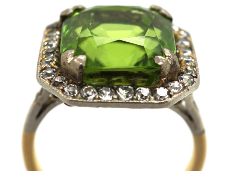 Art Deco 18ct Gold, Platinum & Peridot & Diamond Ring