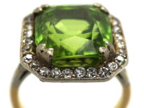 Art Deco 18ct Gold, Platinum & Peridot & Diamond Ring