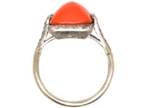Art Deco Platinum & Coral & Diamond Ring