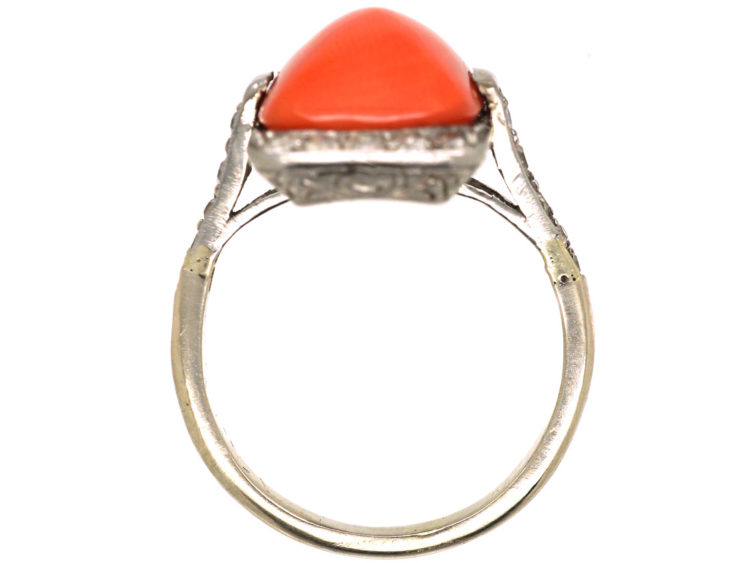 Art Deco Platinum & Coral & Diamond Ring