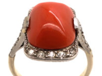 Art Deco Platinum & Coral & Diamond Ring