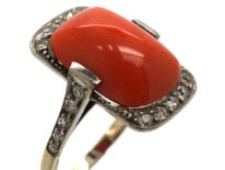 Art Deco Platinum & Coral & Diamond Ring