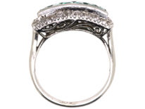 Art Deco 18ct White Gold, Emerald & Diamond Rectangular Ring