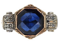 Art Deco 18ct Yellow & White Gold, Synthetic Sapphire & Diamond Ring