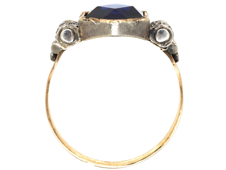 Art Deco 18ct Yellow & White Gold, Synthetic Sapphire & Diamond Ring