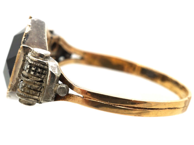 Art Deco 18ct Yellow & White Gold, Synthetic Sapphire & Diamond Ring