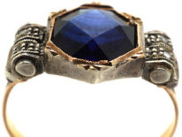 Art Deco 18ct Yellow & White Gold, Synthetic Sapphire & Diamond Ring