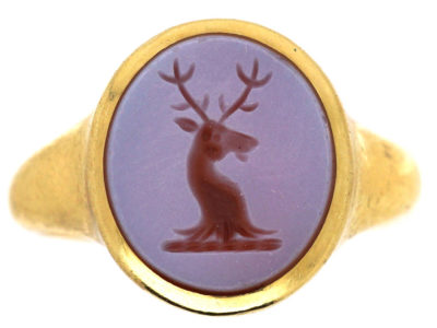 18ct Gold & Carnelian Signet Ring with Stag Intaglio