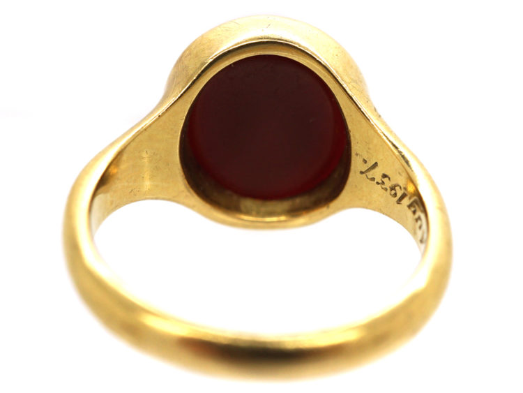18ct Gold & Carnelian Signet Ring with Stag Intaglio
