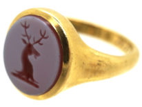18ct Gold & Carnelian Signet Ring with Stag Intaglio
