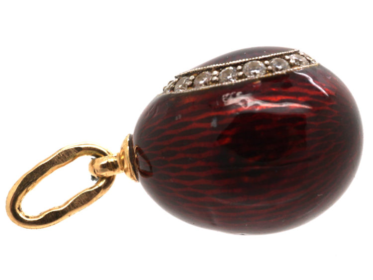 Red Enamel & Diamond Egg Pendant