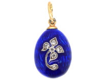 Austrian 14ct Gold & Blue Enamel & Diamond Egg Pendant